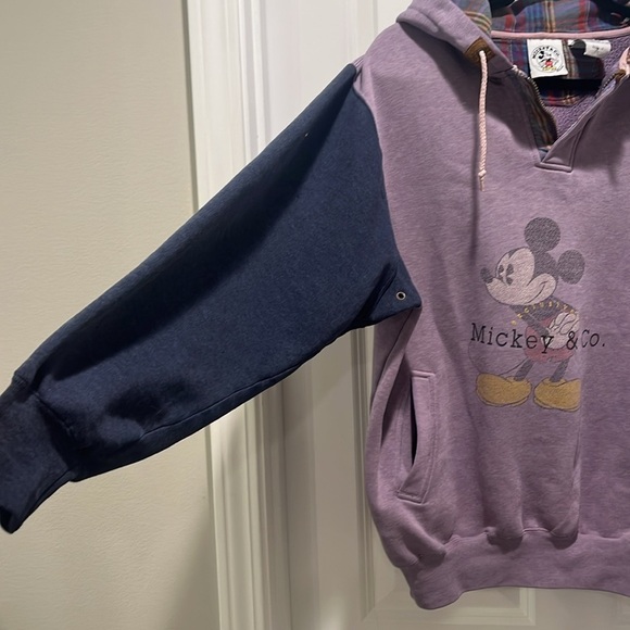 Vintage Mickey Mouse Hoodie Plaid Purple Navy VTG Colorblock Disney - Picture 6 of 11
